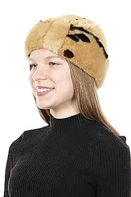 Фото товара Шапка норка 077.001, Бежево-коричневый принт shn