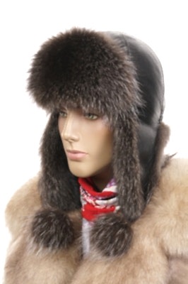 Фото товара Ушанка UWKKME001 енот кожа, Коричневый/Черный