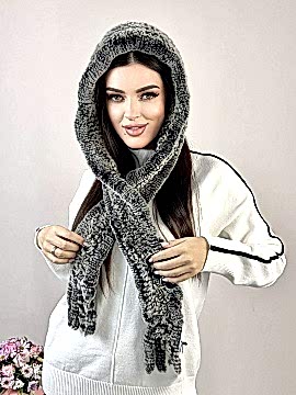 Фото товара Капор женский из меха кролика 001(вязка), Черная бриза